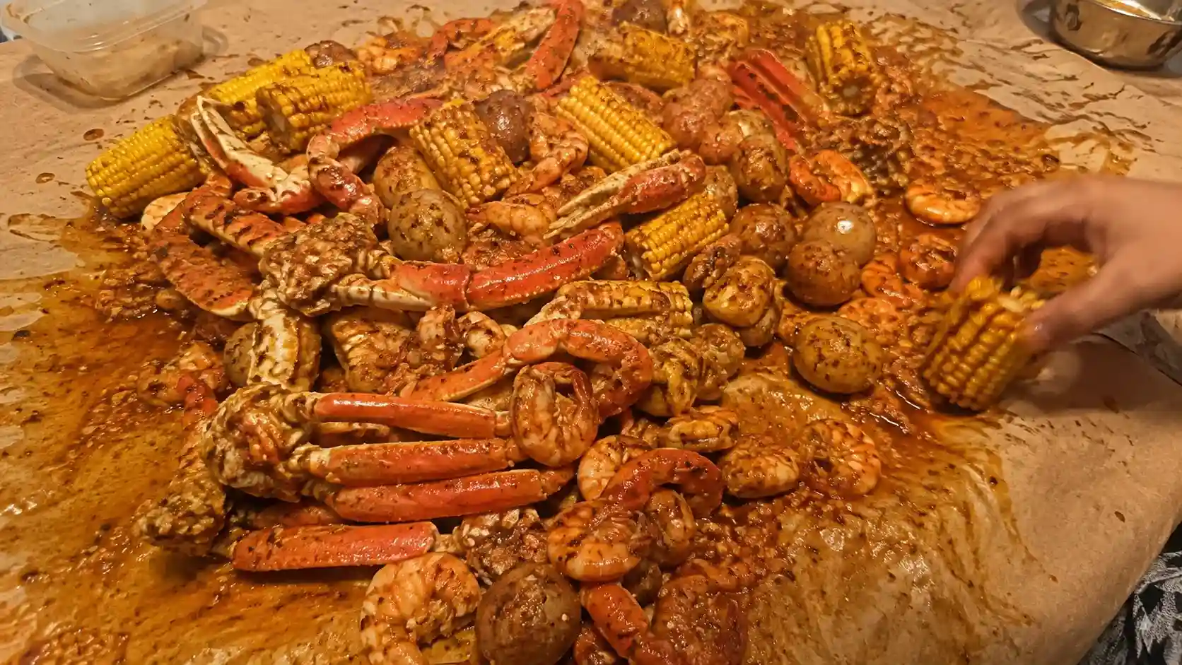 Cajun seafood boil recipe served with spicy butter sauce