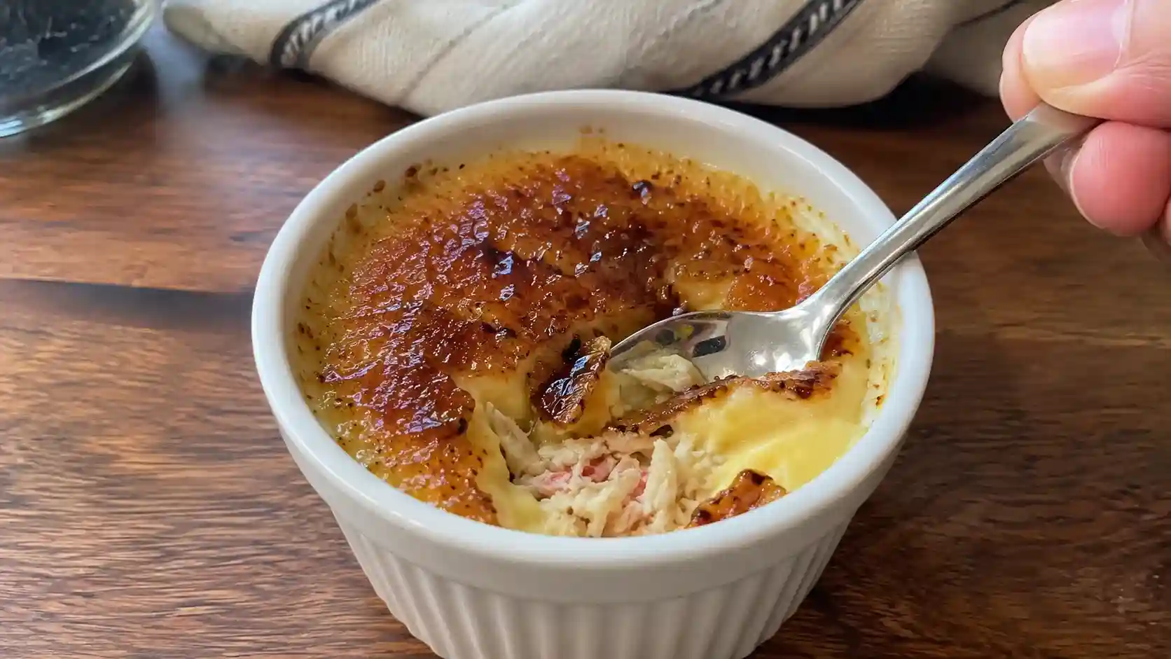 Crab brulee with a crisp caramelized crust and creamy custard